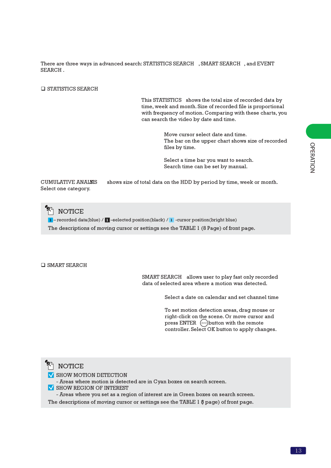 Swann SW244-8ML How to search recorded video Advanced Search, ‰ Statistics Search, ‰ Smart Search, Show Motion Detection 