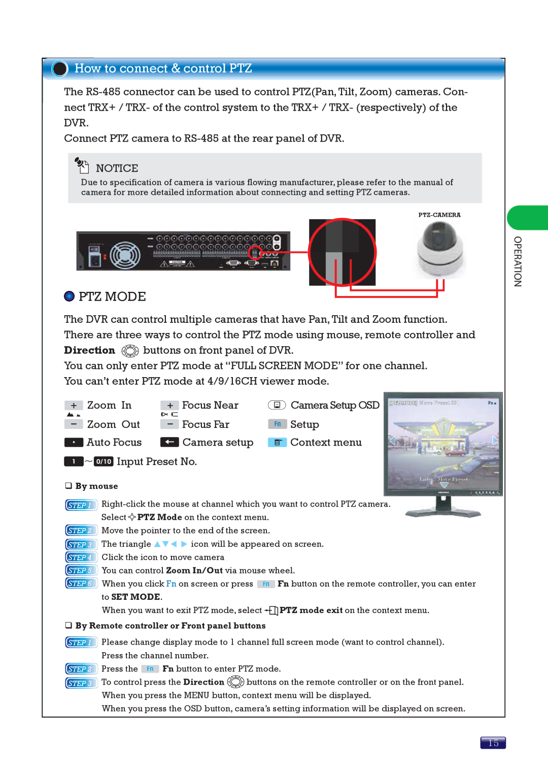 Swann SW244-8ML manual How to connect & control PTZ, PTZ Mode 