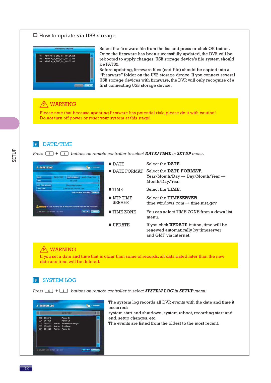 Swann SW244-8ML manual Date/Time, System LOG, Server 