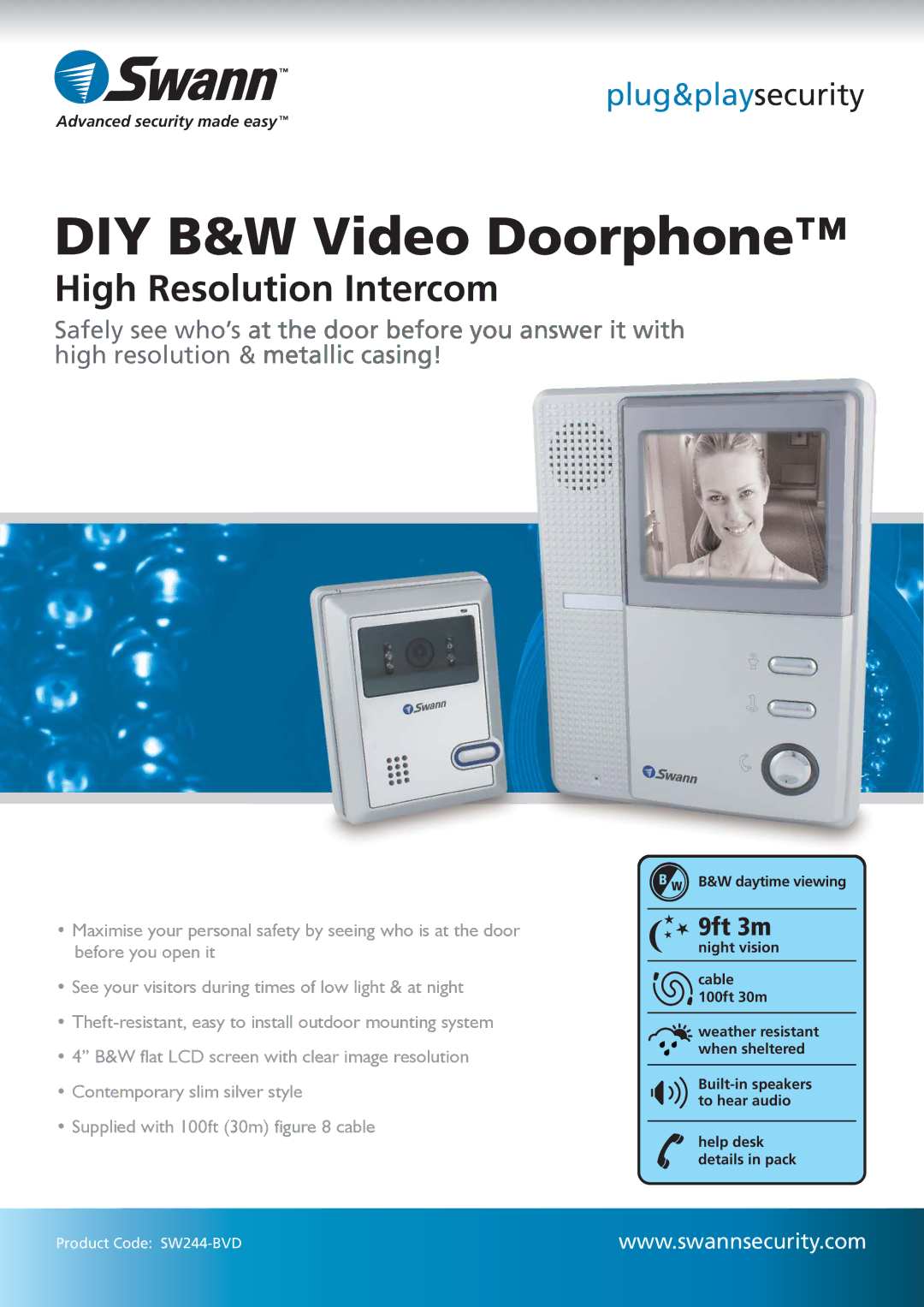 Swann SW244-BVD manual DIY B&W Video Doorphone 