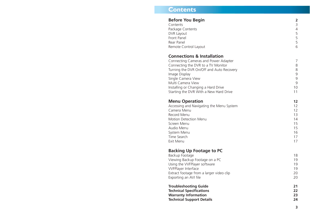 Swann SW244-DUM, SW244-DUX, SW242-DU2 operating instructions Contents 