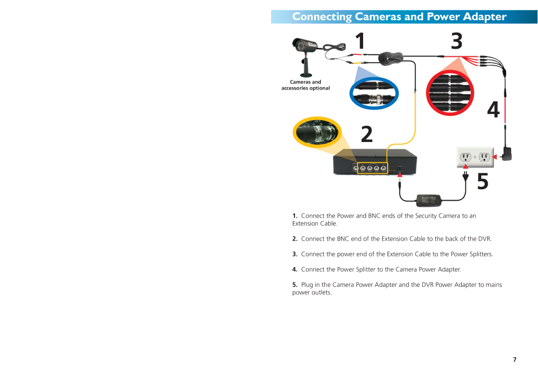 Swann SW244-DUX, SW244-DUM, SW242-DU2 operating instructions Connecting Cameras and Power Adapter 