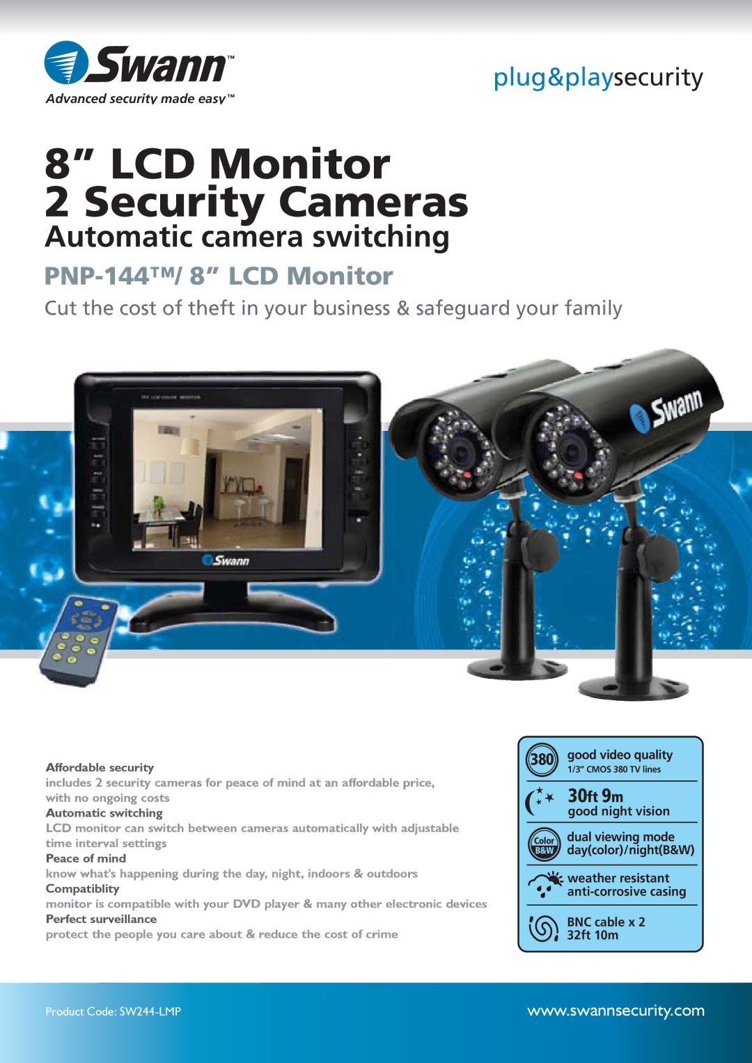 Swann SW244-LMP manual LCD Monitor Security Cameras 