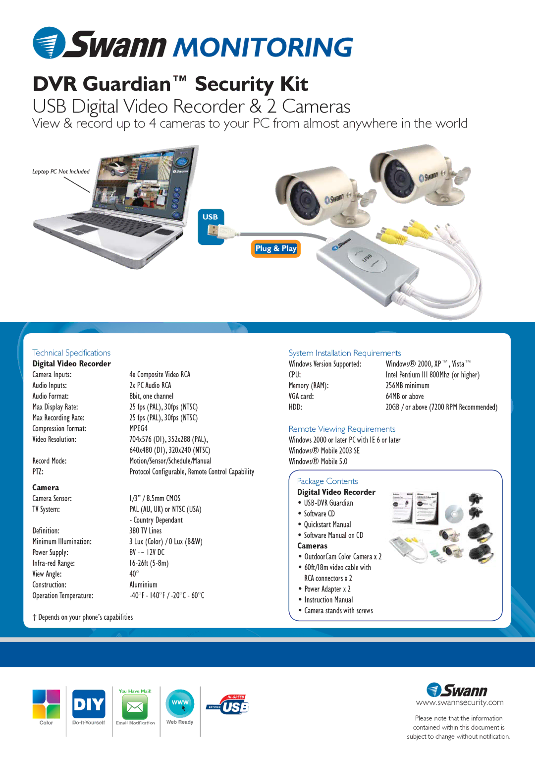 Swann SW244-UDC warranty Digital Video Recorder, Cameras 