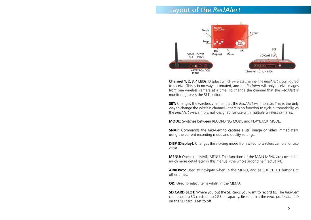 Swann SW244-WDS, SW244-WDW, SW242-WRA, SW242-WDV warranty Layout of the RedAlert 