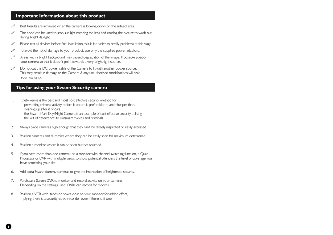 Swann SW245-SMD manual Important Information about this product, Tips for using your Swann Security camera 