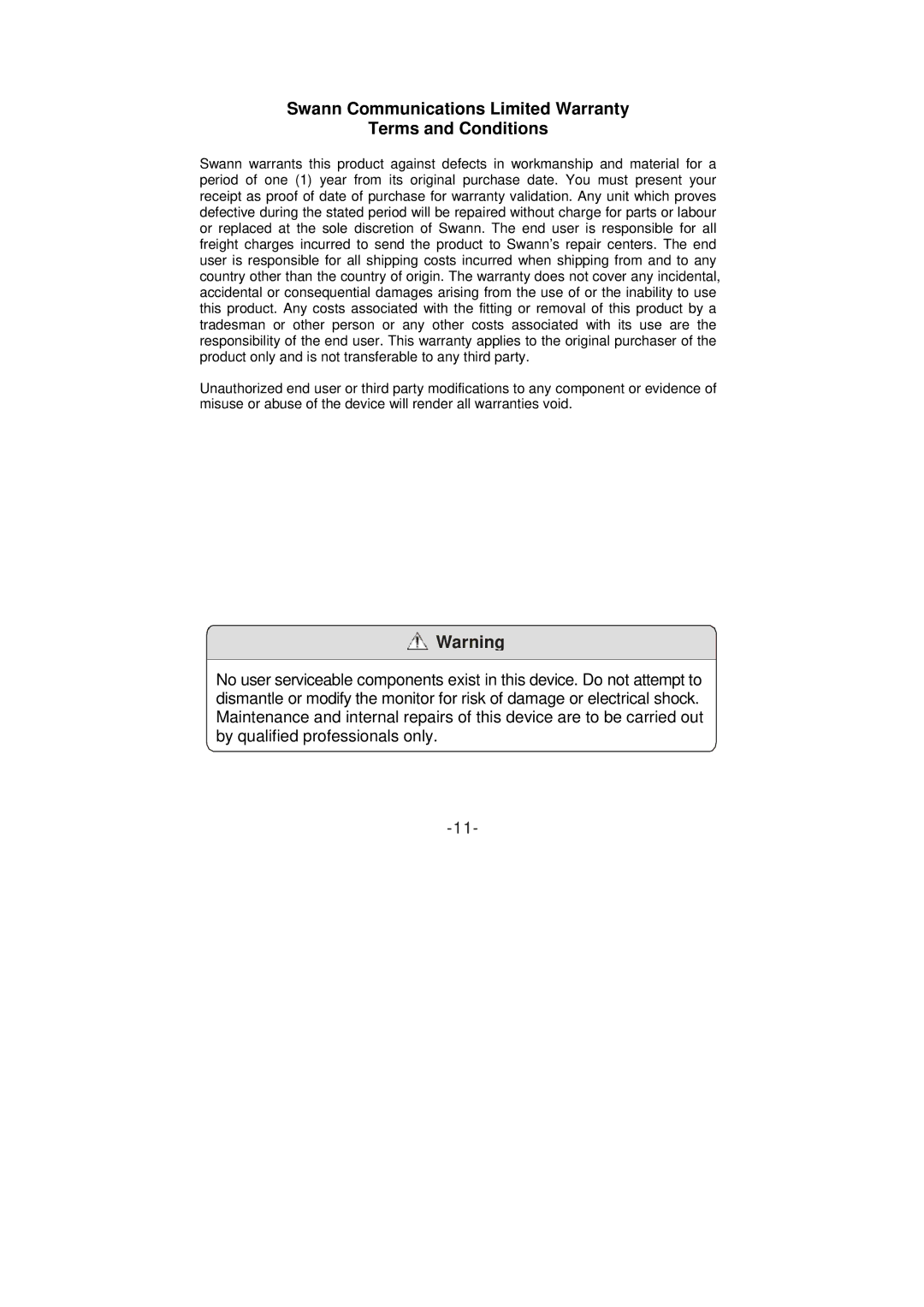 Swann SW248-LM8 instruction manual Swann Communications Limited Warranty Terms and Conditions 