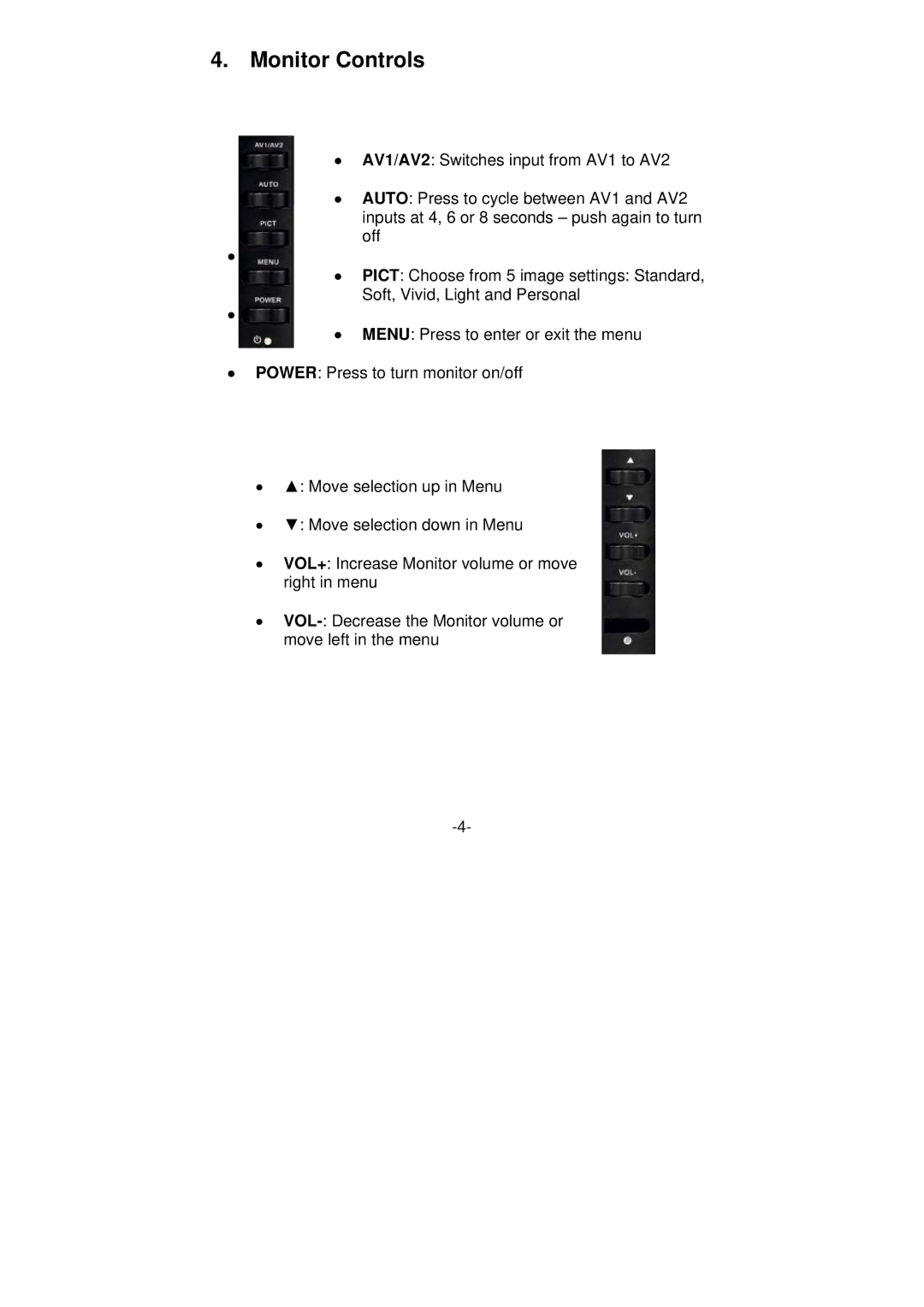 Swann SW248-LM8 instruction manual Monitor Controls 