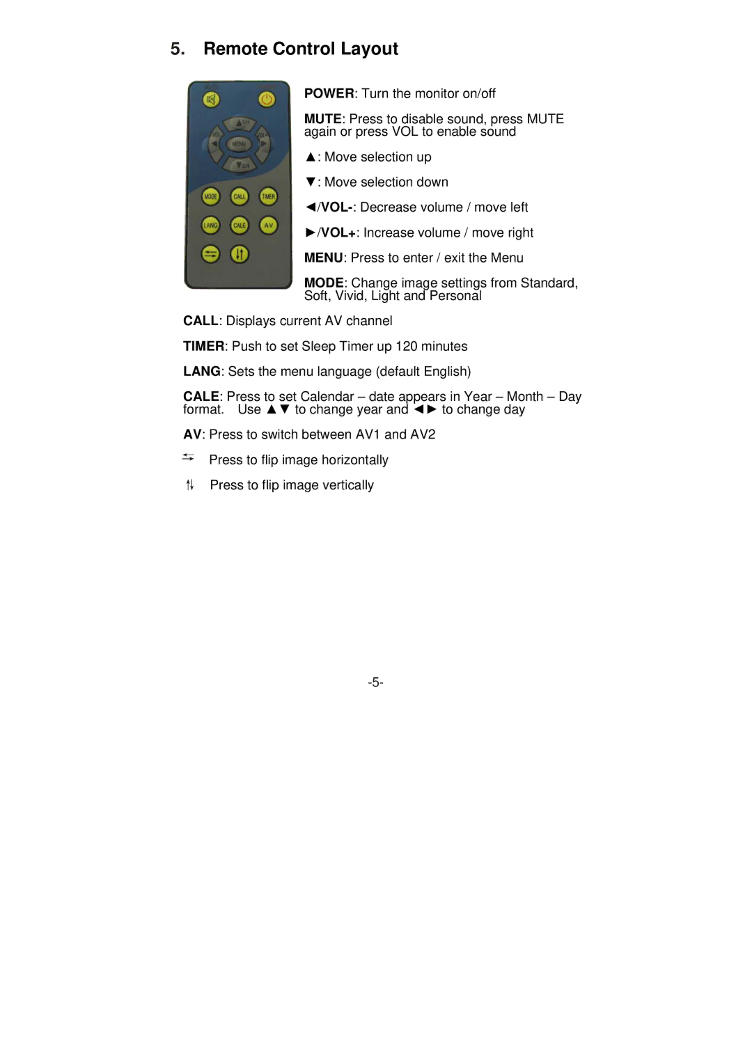 Swann SW248-LM8 instruction manual Remote Control Layout 