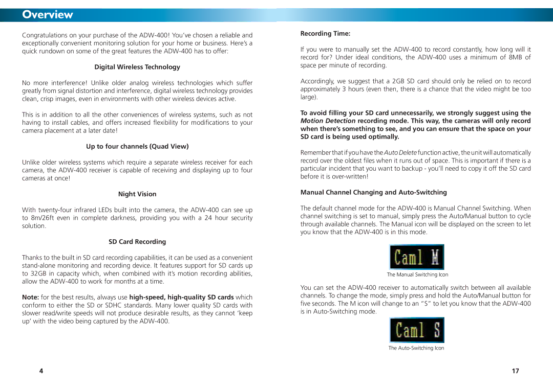 Swann SW344DWD warranty Overview 