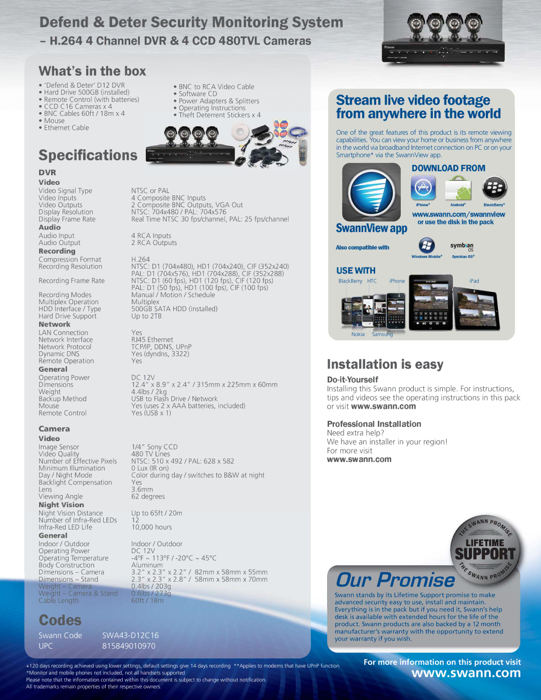 Swann SWA43-D12C16 manual What’s in the box, Installation is easy 