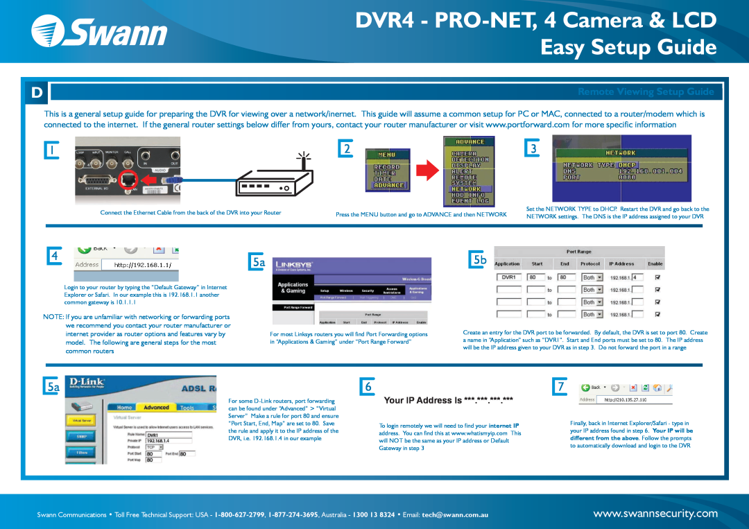Swann TV Cables Remote Viewing Setup Guide, Connect the Ethernet Cable from the back of the DVR into your Router 