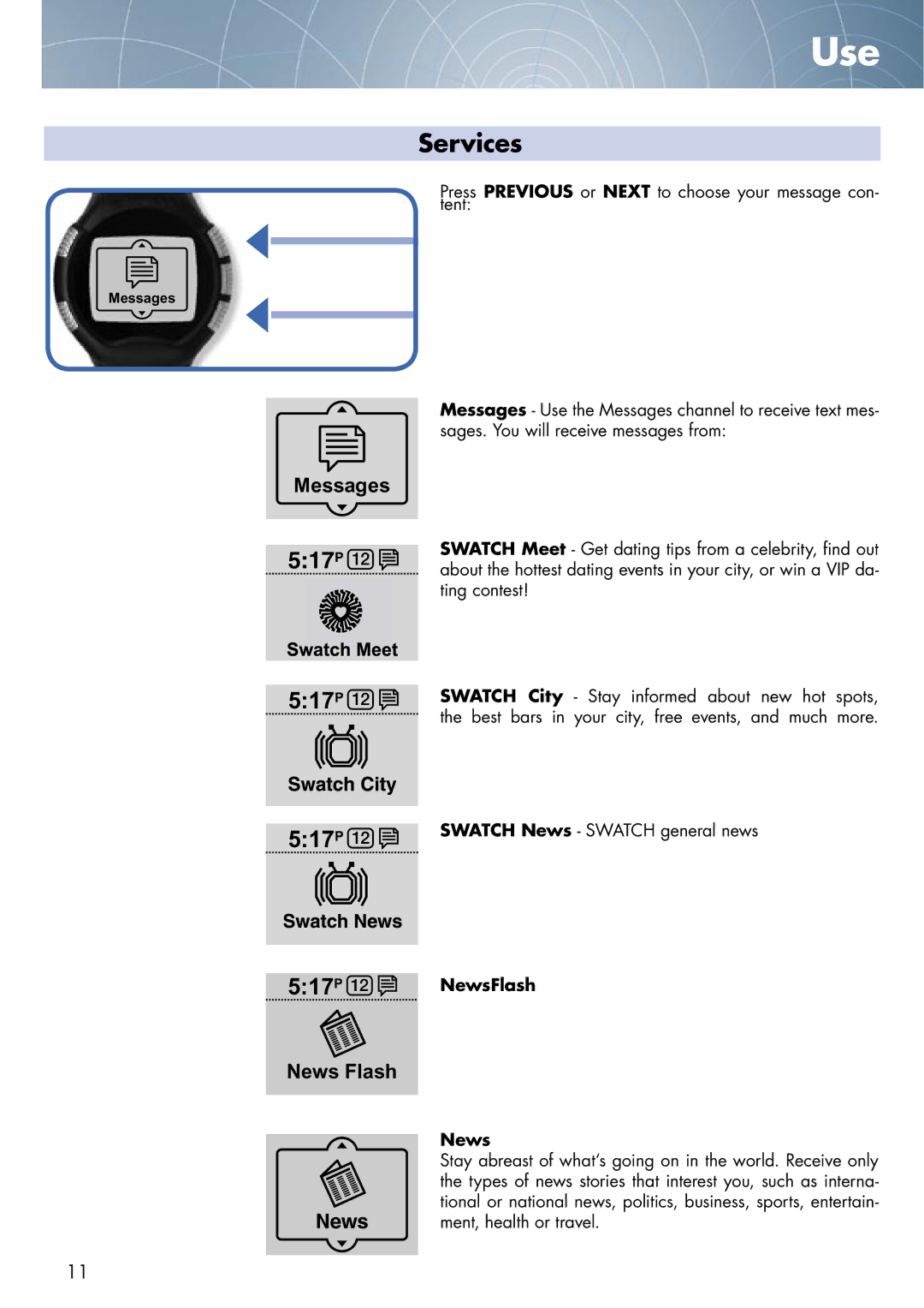 Swatch NONE manual Services, NewsFlash 