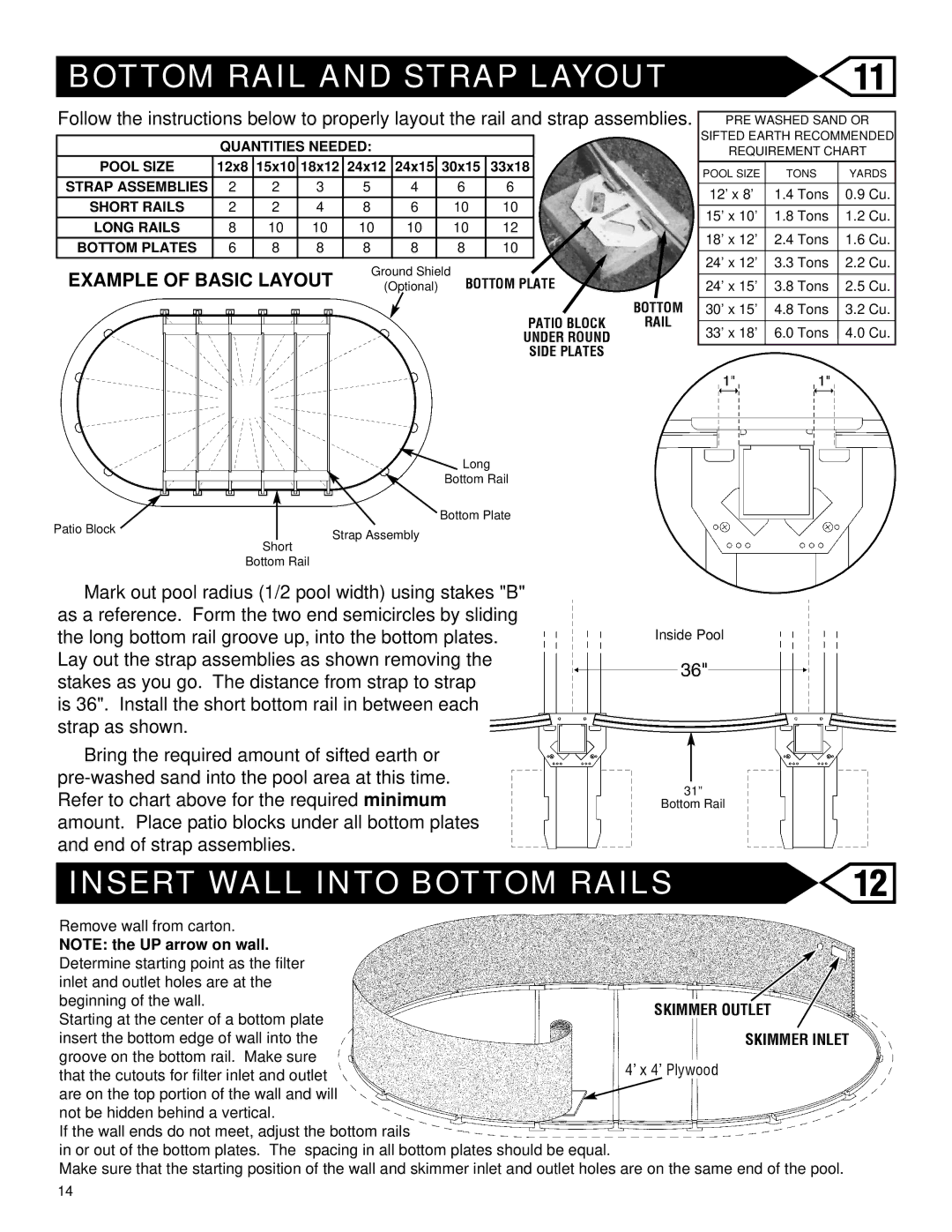 Swim'n Play 420745-15 warranty Bottom Rail and Strap Layout, Insert Wall Into Bottom Rails, Example of Basic Layout 