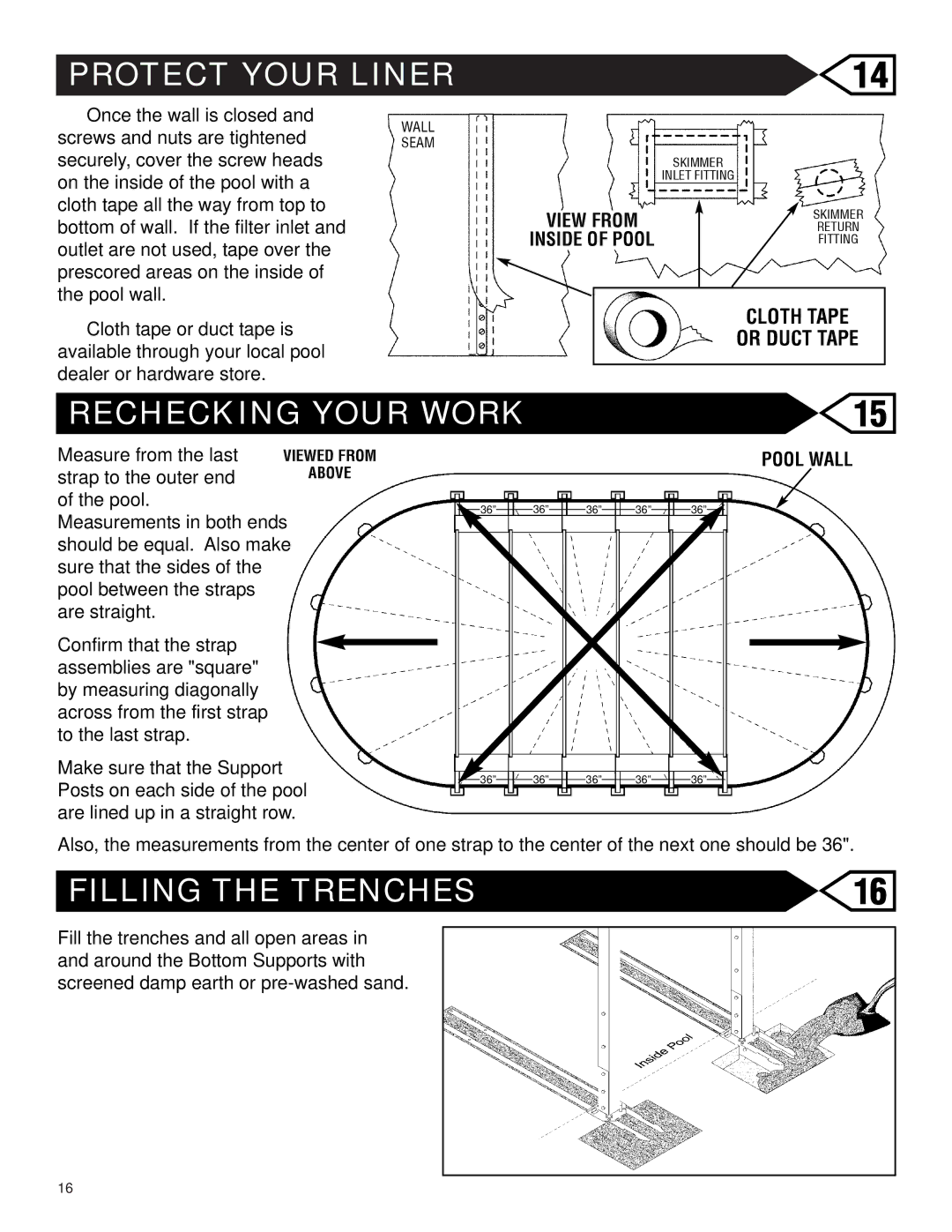 Swim'n Play 420745-15 warranty Protect Your Liner, Rechecking Your Work, Filling the Trenches, Pool Wall 