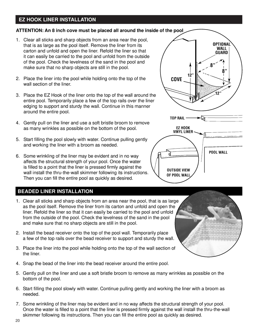 Swim'n Play 420745-15 warranty EZ Hook Liner Installation, Cove 