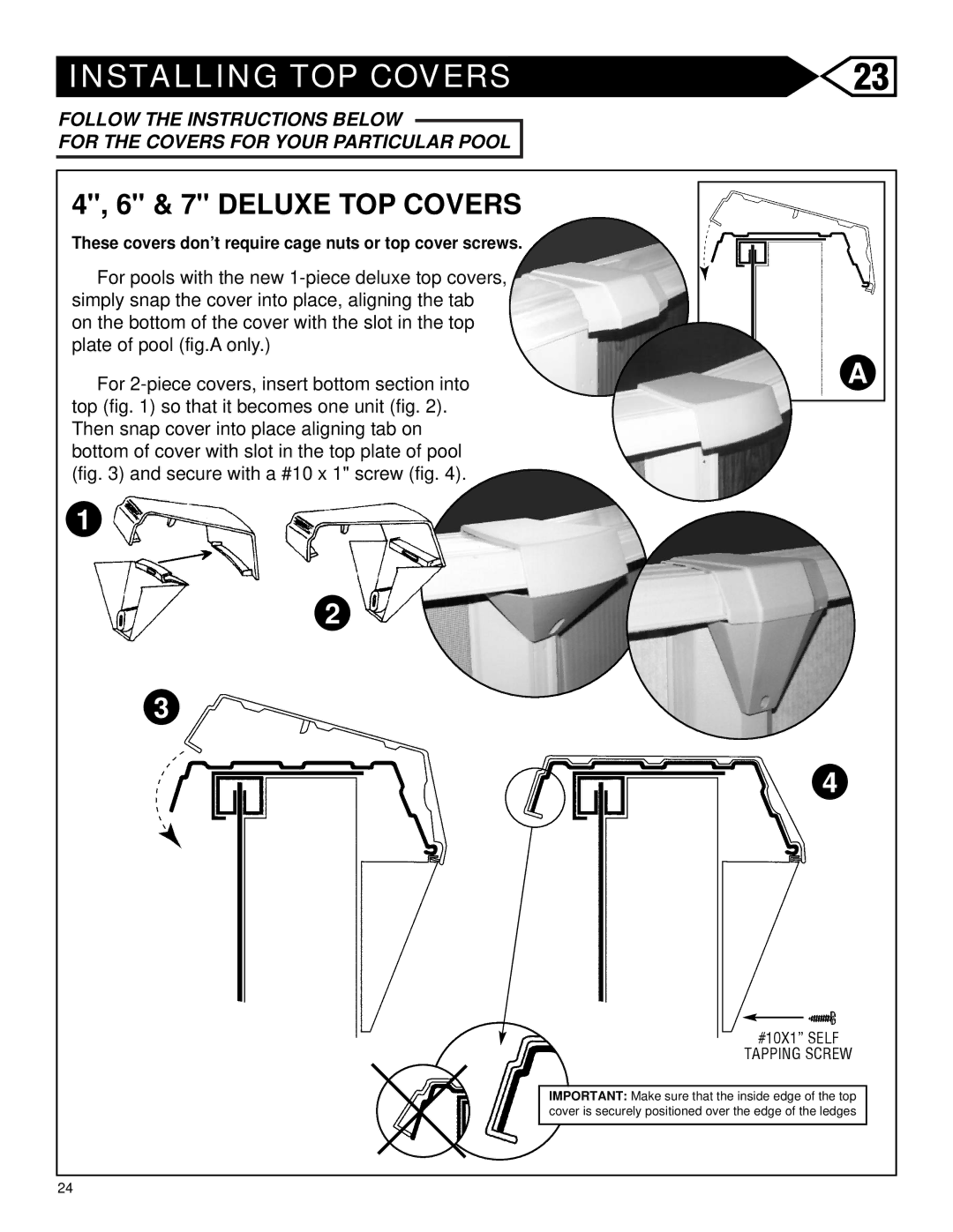 Swim'n Play 420745-15 warranty Installing TOP Covers, Deluxe TOP Covers 