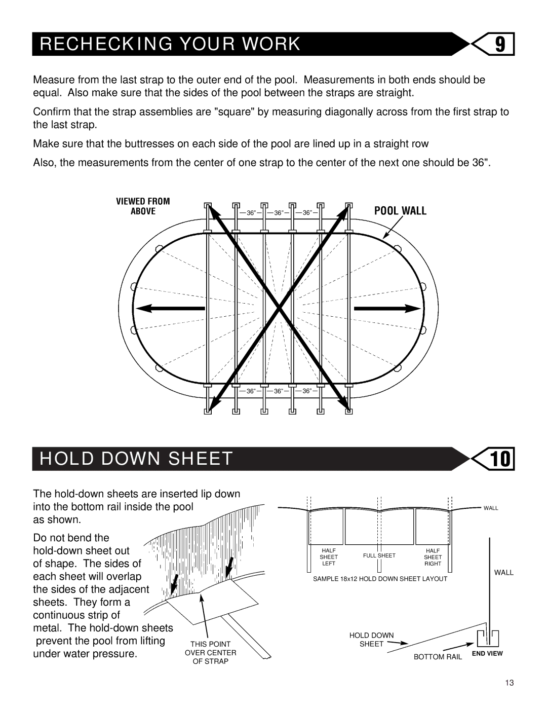 Swim'n Play Above Ground Swimming Pool warranty Rechecking Your Work, Hold Down Sheet 