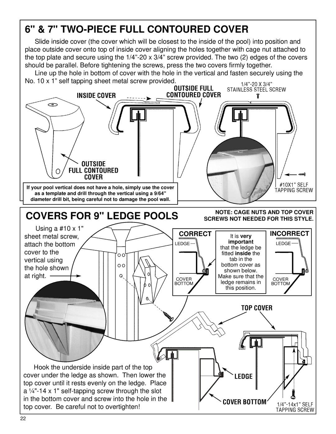 Swim'n Play Above Ground Swimming Pool warranty Correct, TOP Cover Ledge 