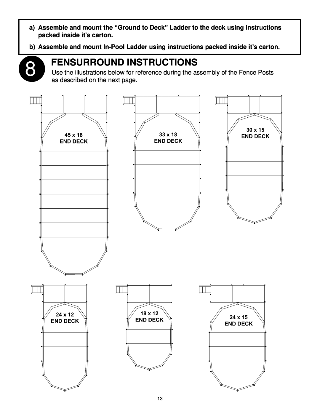 Swim'n Play end deck manual Fensurround Instructions, as described on the next page 