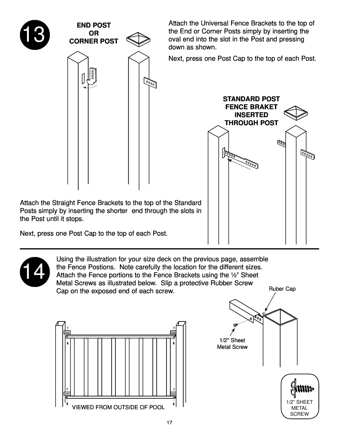 Swim'n Play end deck manual Standard Post Fence Braket Inserted Through Post 