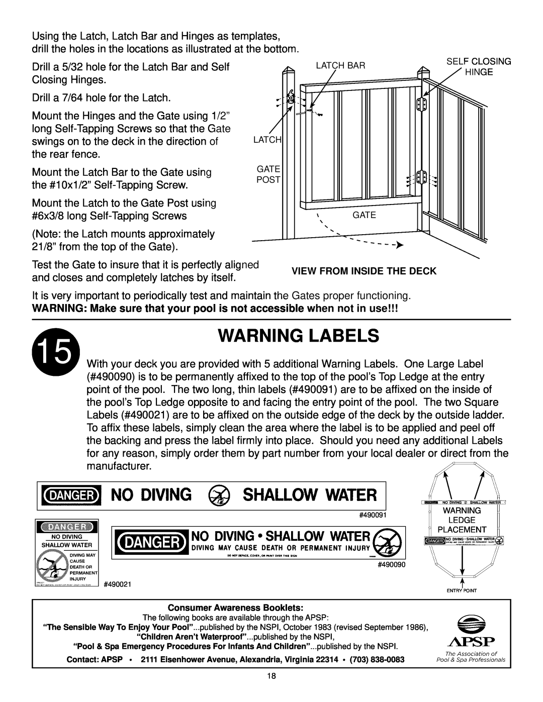 Swim'n Play end deck manual Warning Labels 