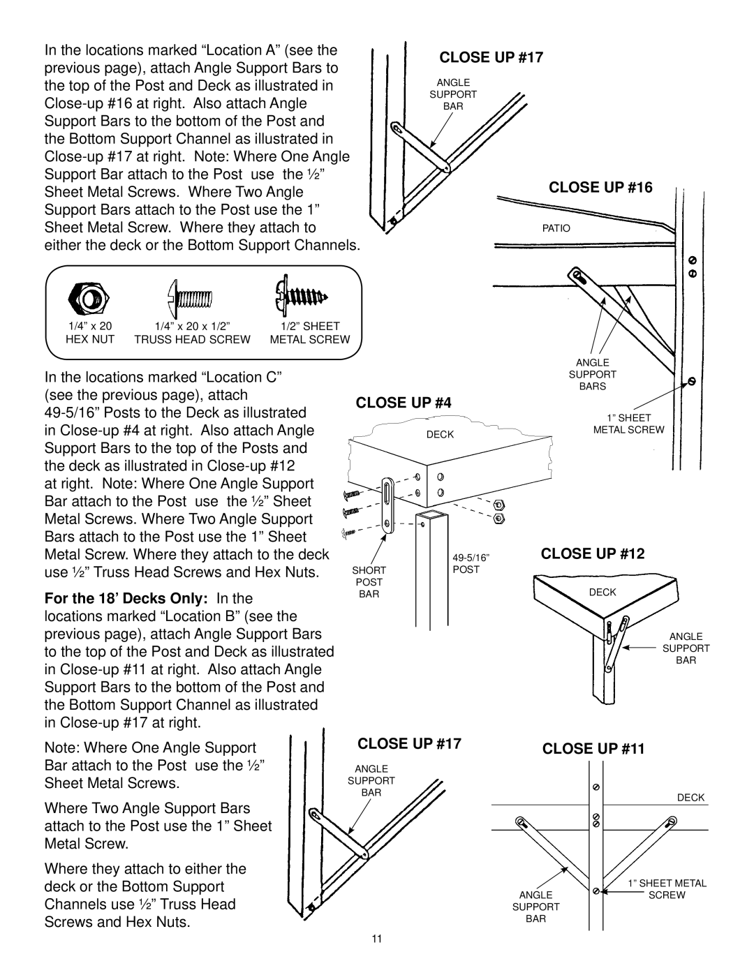 Swim'n Play end deck manual Close UP #4, Close UP #17 Close UP #11 