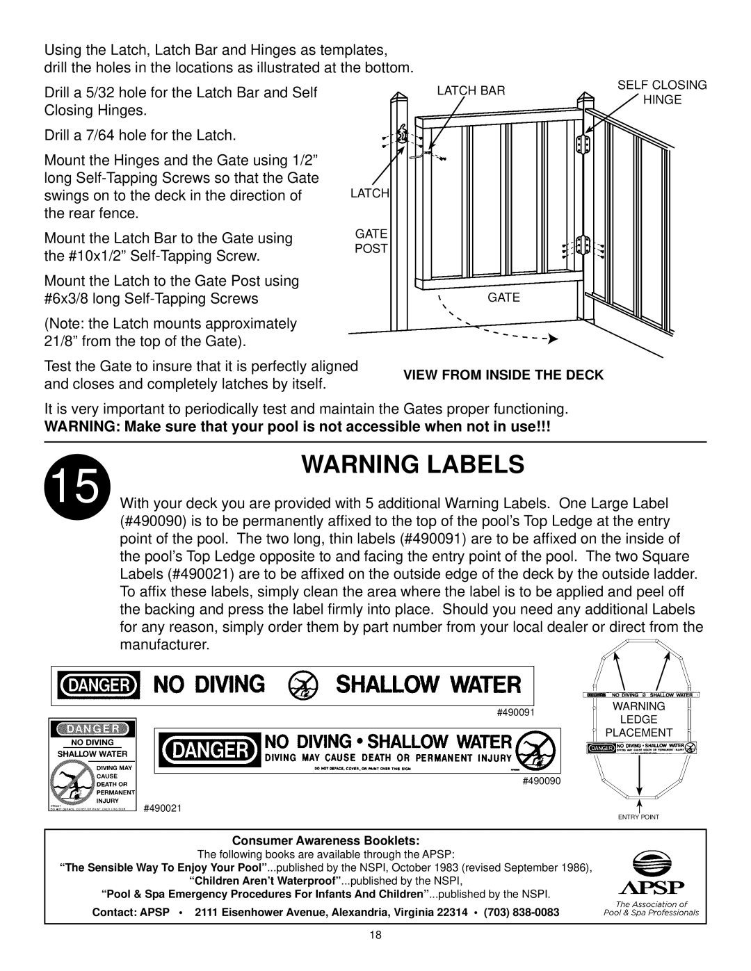 Swim'n Play end deck manual Swings on to the deck in the direction 