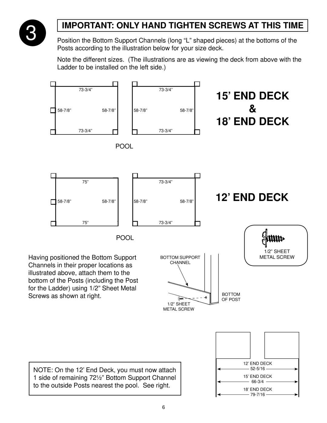 Swim'n Play end deck manual Bottom Support Channel 