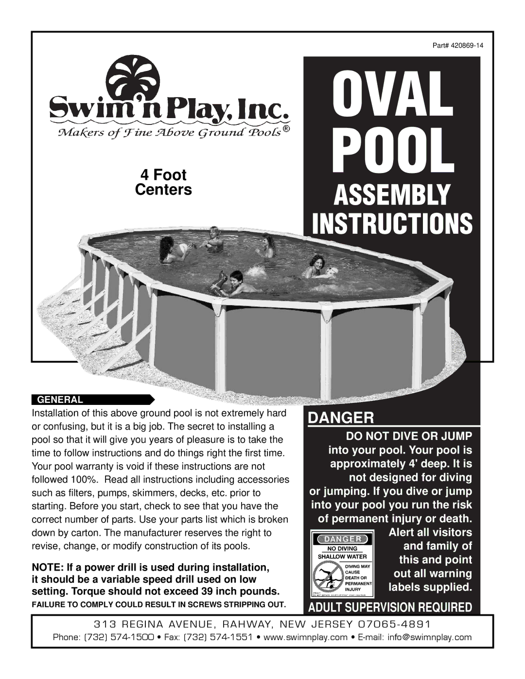 Swim'n Play oval 4ft pool warranty Oval Pool 