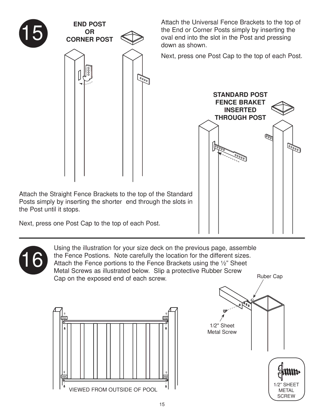 Swim'n Play side deck manual Standard Post Fence Braket Inserted Through Post 