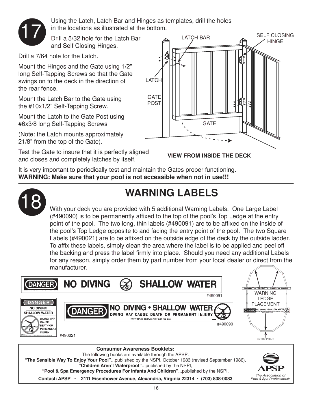 Swim'n Play side deck manual Swings on to the deck in the direction 