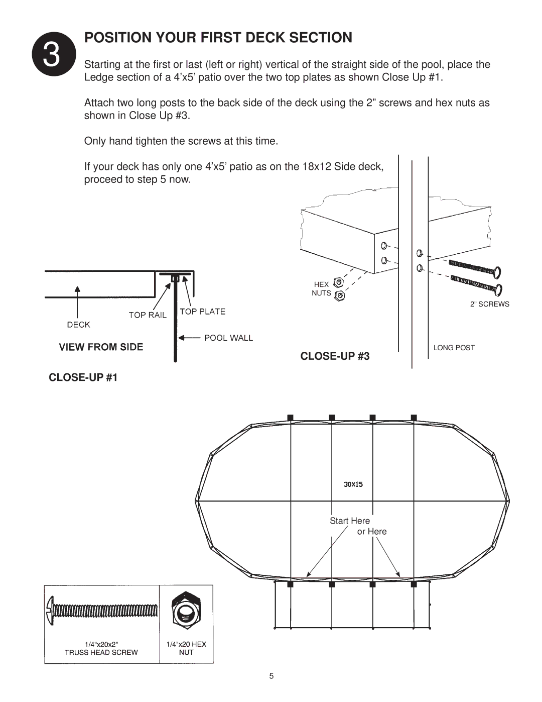 Swim'n Play side deck manual CLOSE-UP #3, CLOSE-UP #1 