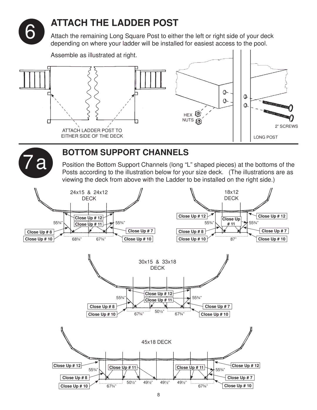 Swim'n Play side deck manual Attach the Ladder Post, Bottom Support Channels 