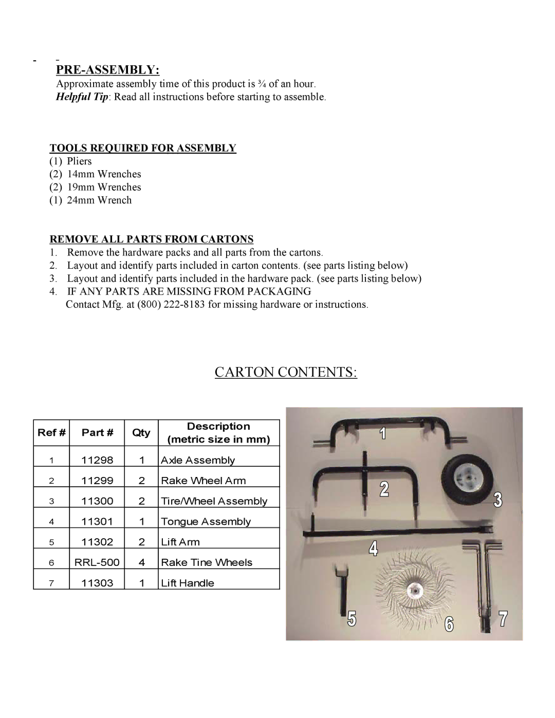 Swisher ACR-500, ACR-500S owner manual Carton Contents 