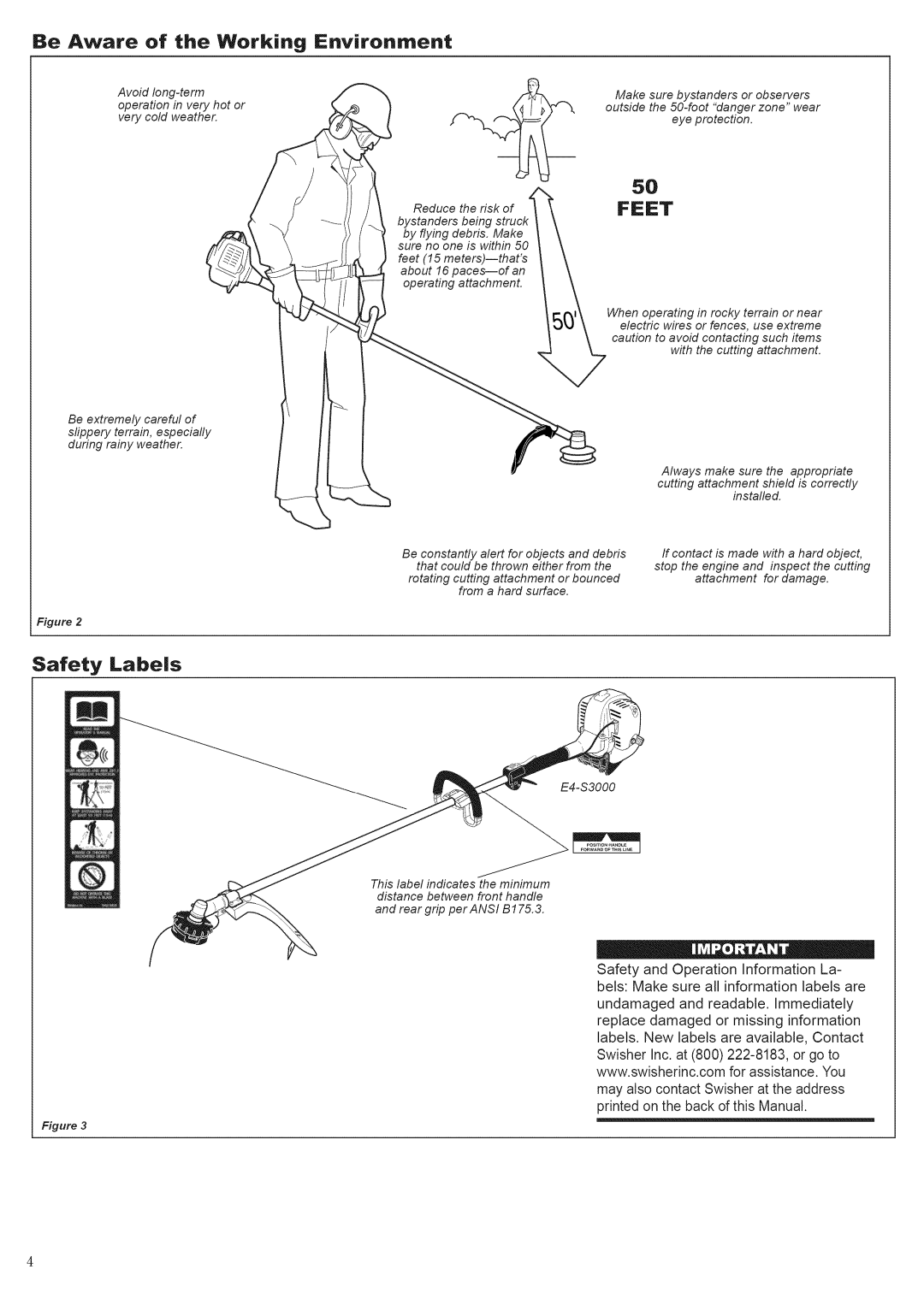 Swisher E4-S3000 manual Be Aware of the Working, Environment, Safety Labes 