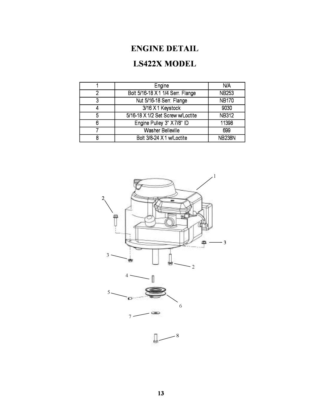 Swisher owner manual ENGINE DETAIL LS422X MODEL, Engine, 9030 