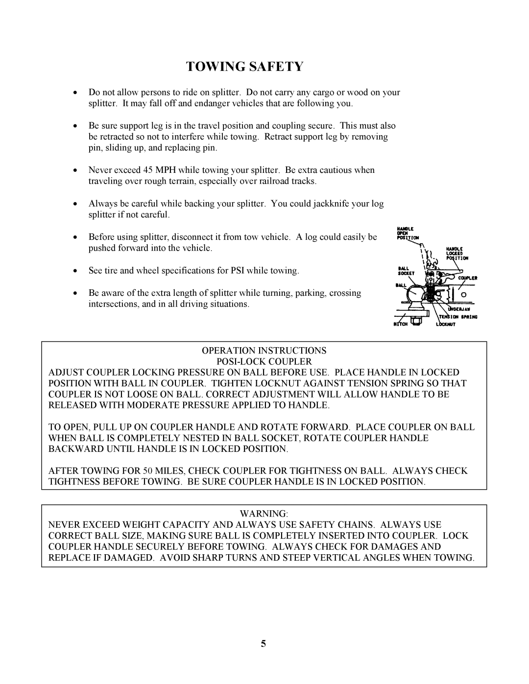 Swisher LS5527S owner manual Towing Safety 