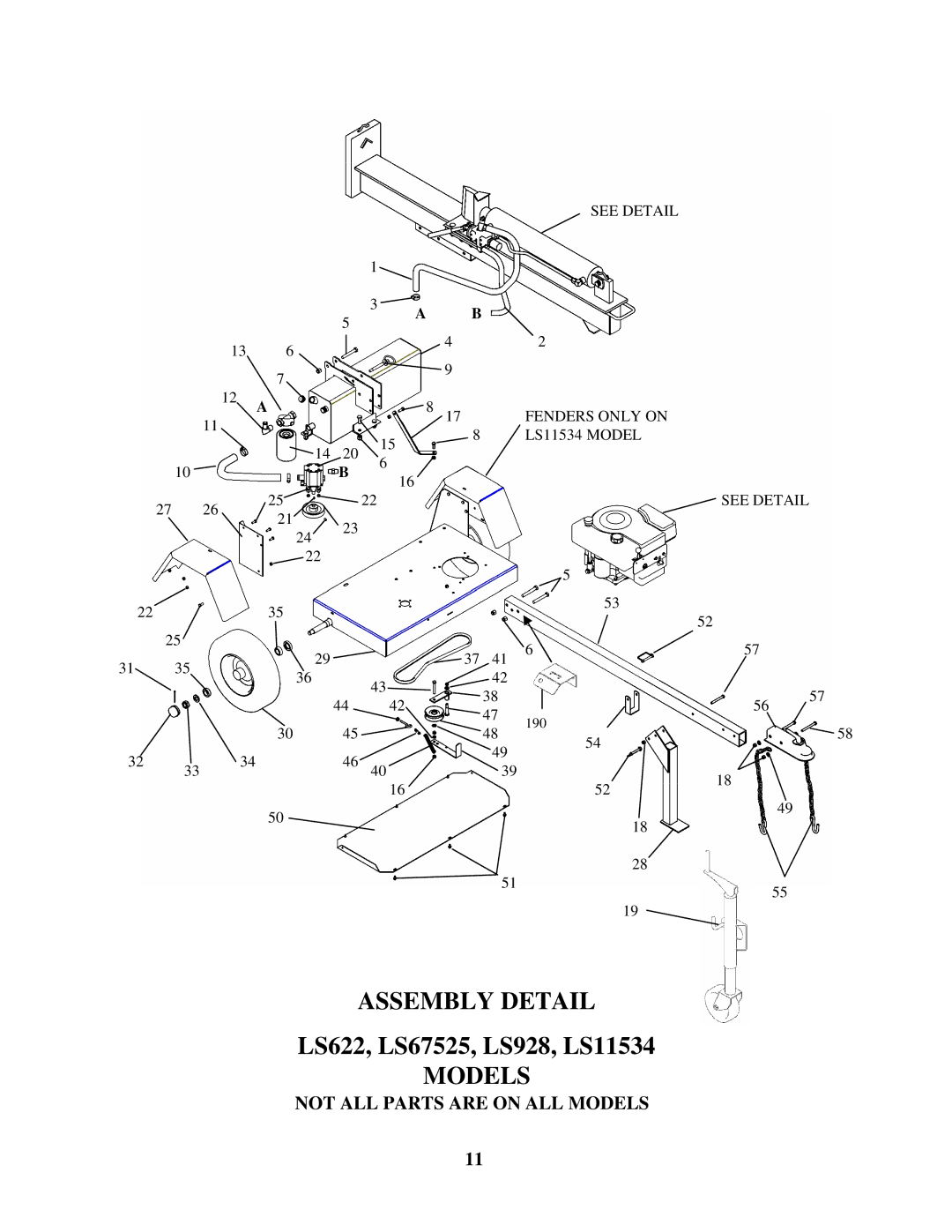 Swisher LS67525, LS622, LS928, LS11534, LS12534D, LS622, LS826, LS934, LS10534D manual Assemblydetail, Models 