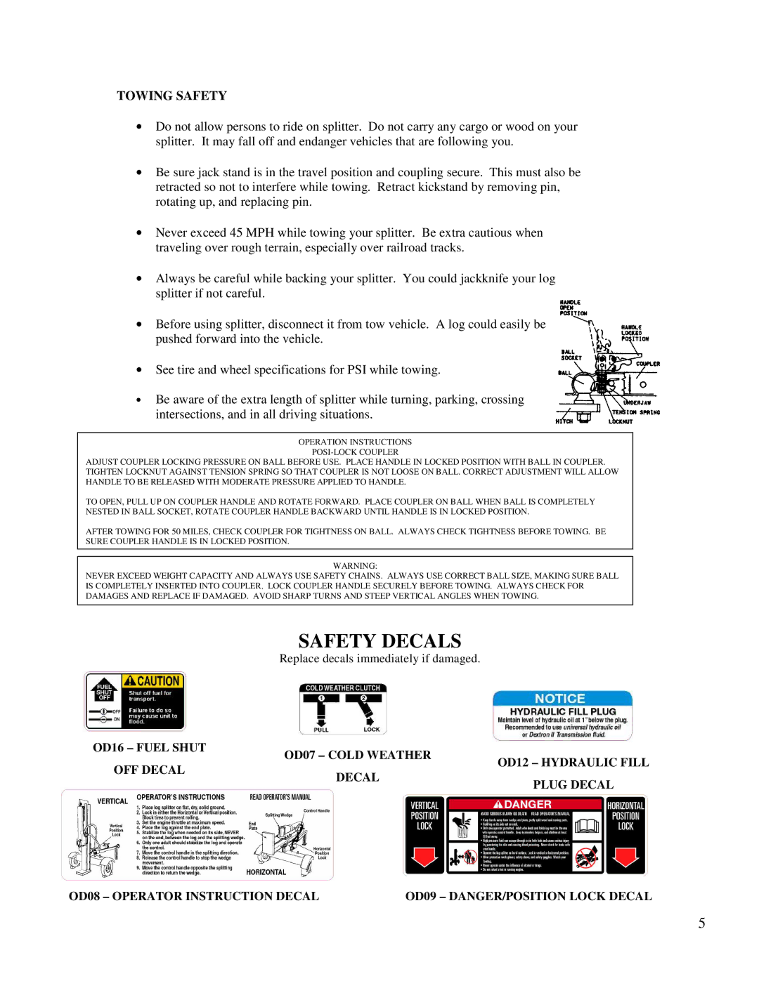 Swisher LS67526S manual Towingsafety, Operationinstructions 