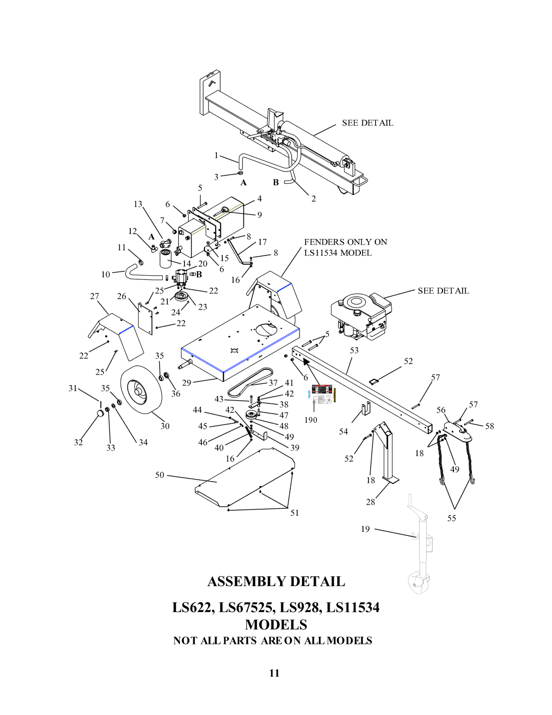 Swisher LS67525, LS928, LS622, LS11534, LS12534D owner manual Assembly Detail, Models 