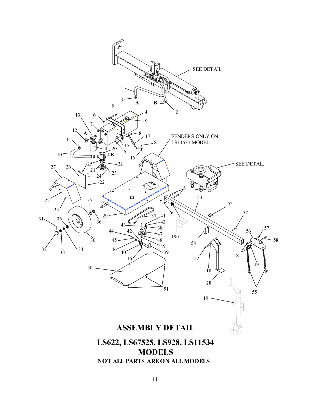 Swisher LS12534D owner manual ASSEMBLY DETAIL LS622, LS67525, LS928, LS11534, Not All Parts Are On All Models 