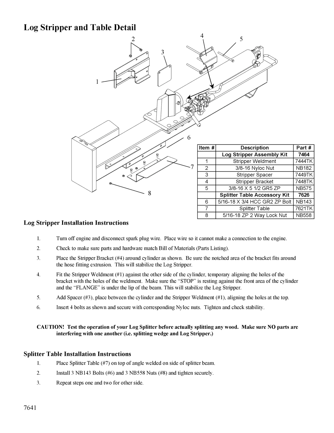 Swisher LS934, LS622, LS826, LS10534D manual Log Stripper and Table Detail 