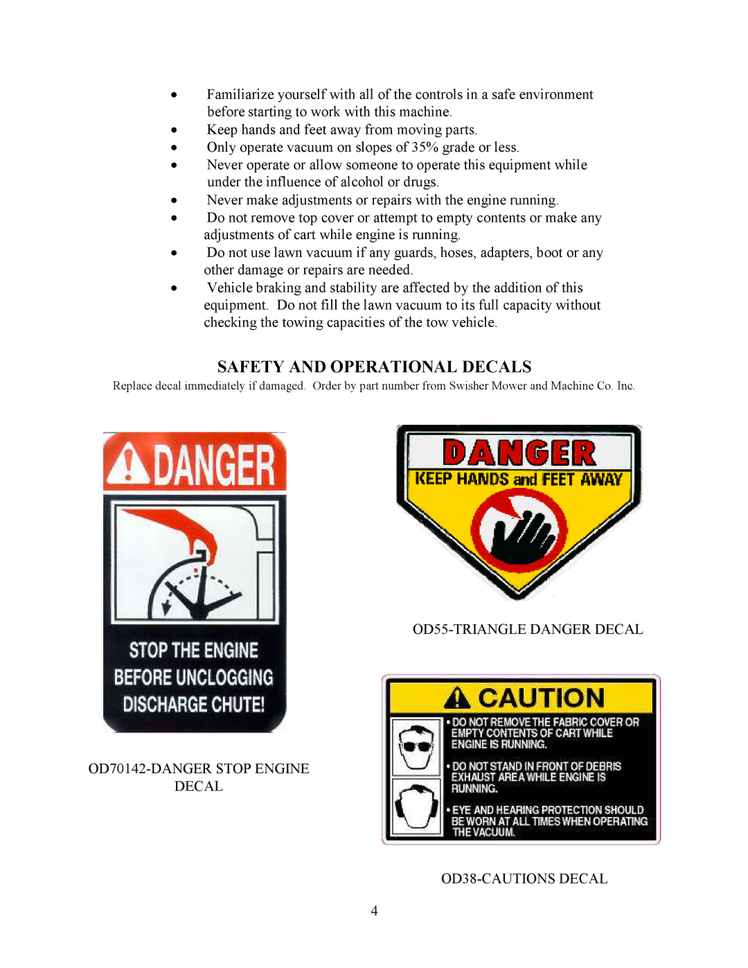 Swisher LV5537, LV5537S owner manual Safety and Operational Decals 