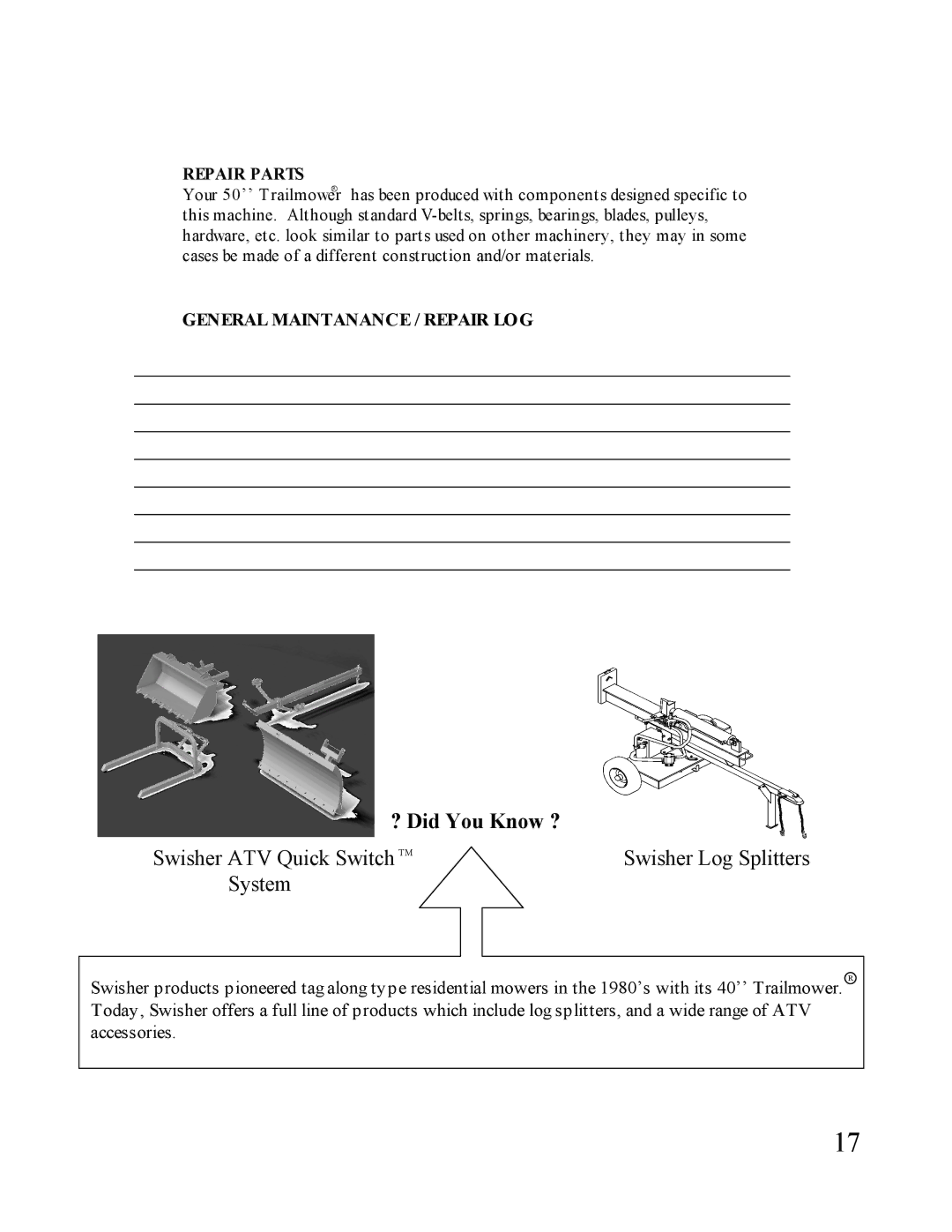 Swisher ONFT1150 manual Swisher ATV Quick Switch TM Swisher Log Splitters System 