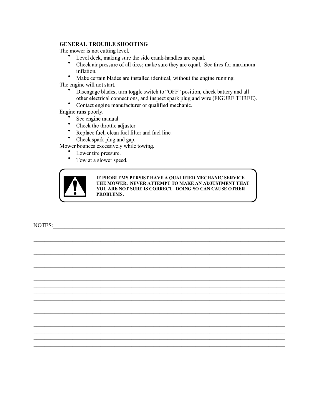 Swisher RT800441, RTB105441, POL10544HD owner manual General Trouble Shooting 