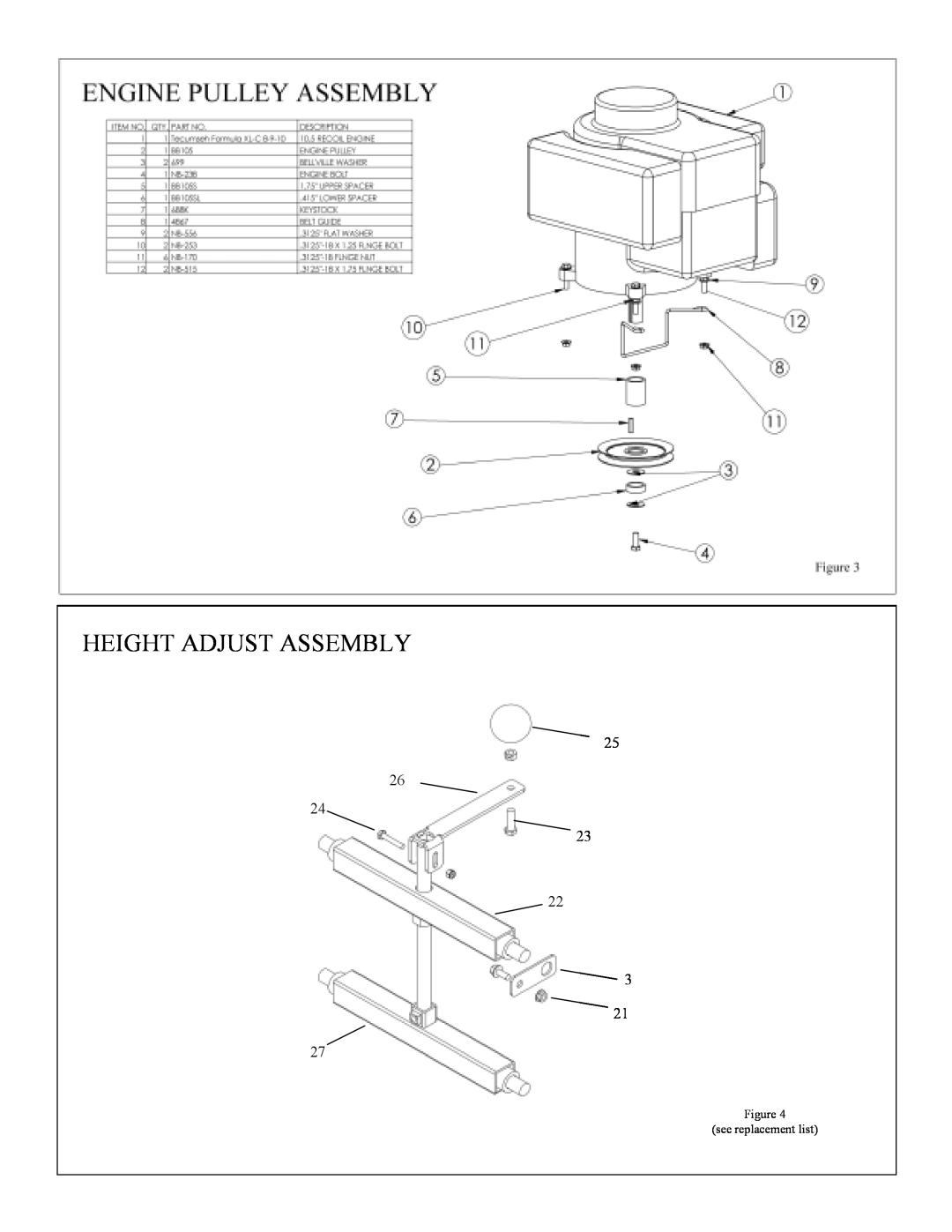 Swisher RT800441, RTB105441, RT105441, POL10544HD owner manual Height Adjust Assembly, see replacement list 
