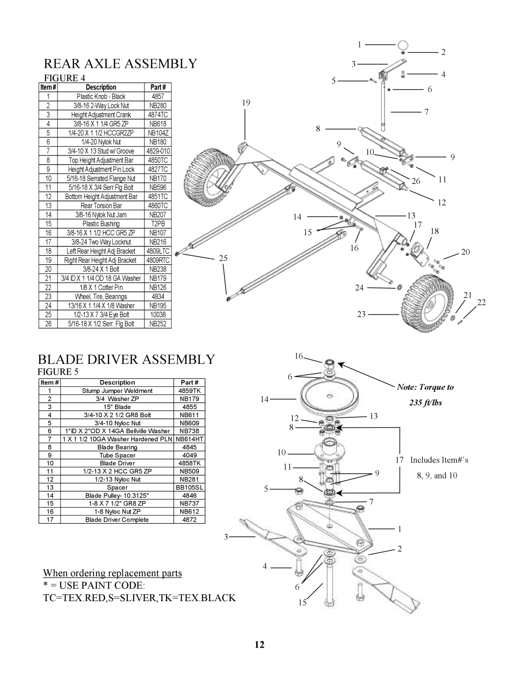 Swisher RTB1254412V, POLB10544HD, RTB105441, RTB105441, POLB10544HD, RTB1254412V Rear Axle Assembly, Blade Driver Assembly 