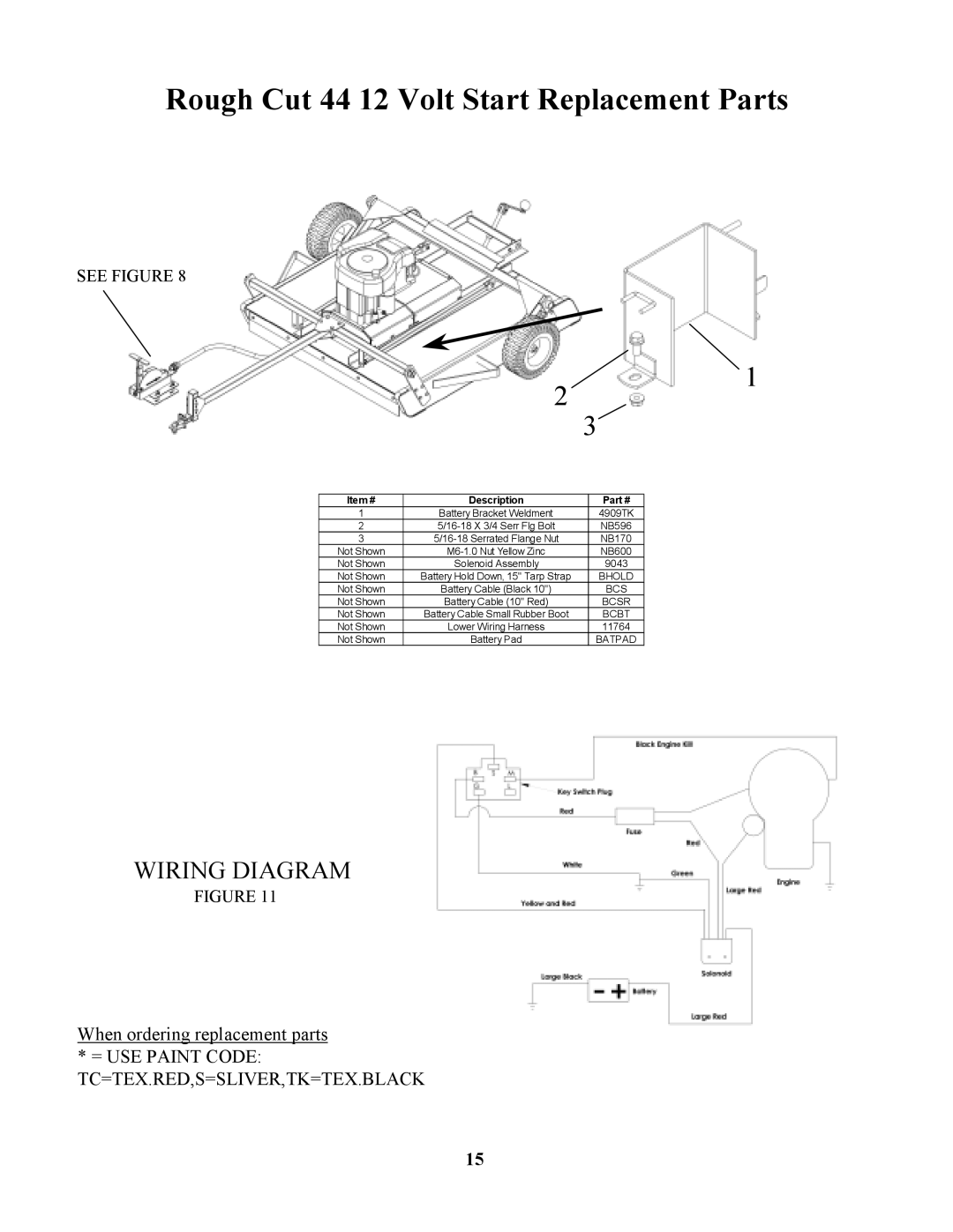 Swisher RTB105441, POLB10544HD, RTB1254412V owner manual Rough Cut 44 12 Volt Start Replacement Parts 