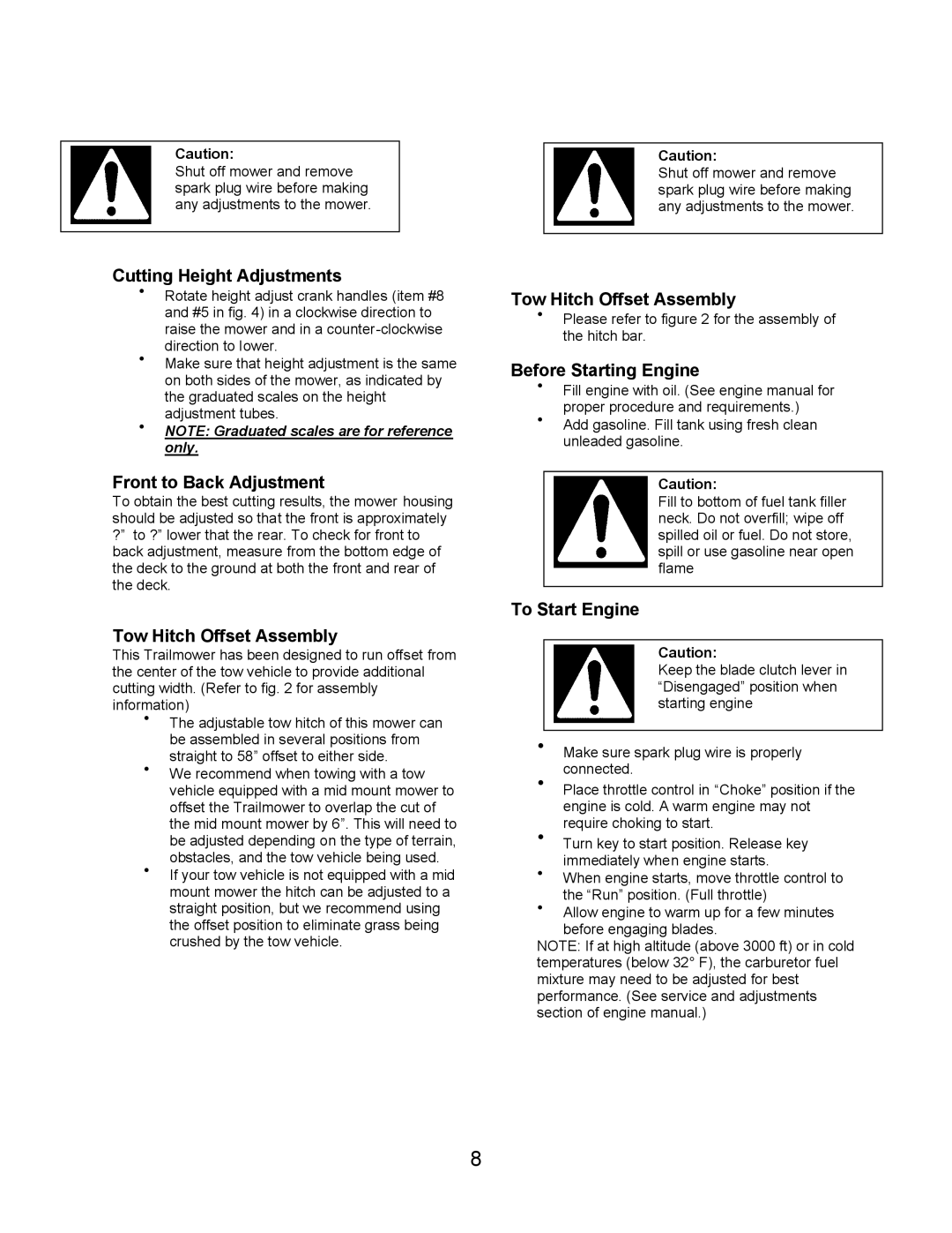 Swisher T1360 owner manual Cutting Height Adjustments 